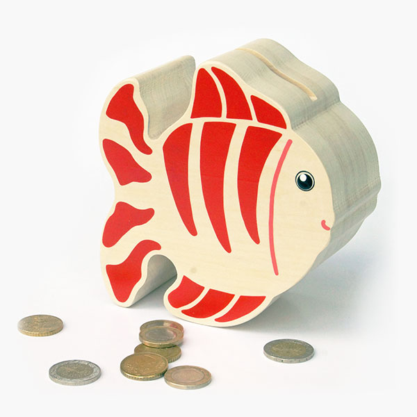 Tirelire en bois poisson rouge